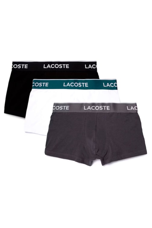 3-Pack Cuecas Boxer Lacoste Branco/Cinza/Preto