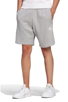 Bermuda Adidas Moletom Trefoil Essentials Cinza/Branco Bermuda Adidas Moletom Trefoil Essentials Cinza/Branco