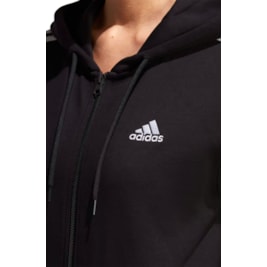 Blusa Moletom Adidas Capuz Zíper Regular Essentials 3-stripes Preto/Branco