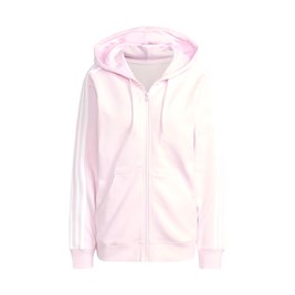 Blusa Moletom Adidas Capuz Zíper Regular Essentials 3-stripes Rosa/Branco
