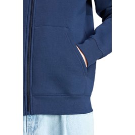 Blusa Moletom Adidas Capuz Ziper Trefoil Essentials Azul Marinho