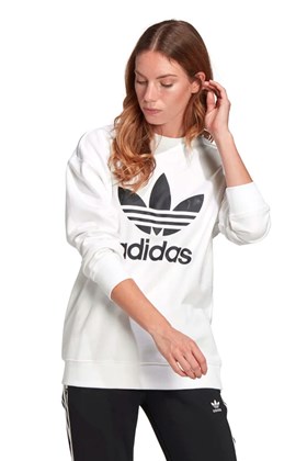 Blusa Moletom Adidas Trefoil Crew Feminino Branco/Preto