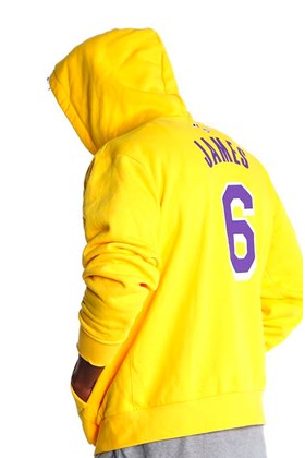 Blusão Moletom  Nike Los Angeles Lakers Masculino Pullover Fleece Essential Amarelo/Roxo