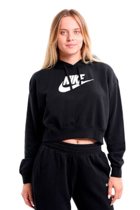 Blusão Nike Sportswear Club Fleece Crop Feminino Preto/Branco