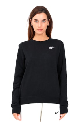 Blusão Nike Sportswear Club Fleece Feminino Crew Preto/Branco