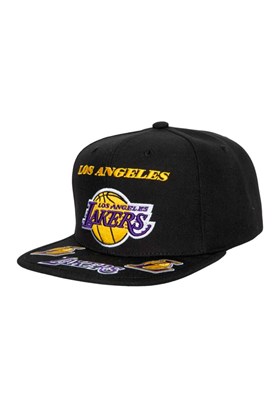 Boné Mitchell & Ness Nba Los Angeles Lakers Aba Reta Snapback Front Loaded Preto/Roxo/Amarelo