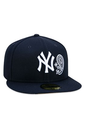 Boné New Era 5950 MLB NY Yankees Patchwork Aba Reta Azul Marinho/Branco