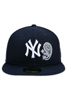 Boné New Era 5950 MLB NY Yankees Patchwork Aba Reta Azul Marinho/Branco Boné New Era 5950 MLB NY Yankees Patchwork Aba Reta Azul Marinho/Branco