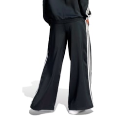 Calça Adidas Wide Leg Cetim Preto/Branco