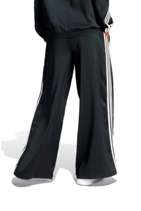 Calça Adidas Wide Leg Cetim Preto/Branco