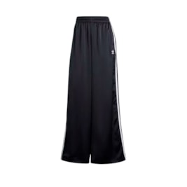 Calça Adidas Wide Leg Cetim Preto/Branco