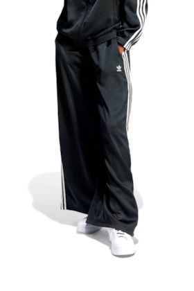 Calça Adidas Wide Leg Cetim Preto/Branco