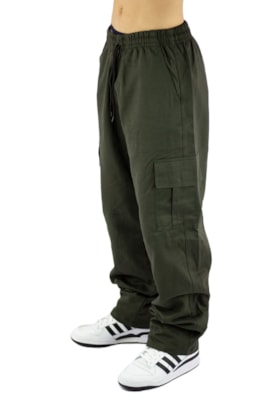 Calça NewSkull Cargo Reta Larga Verde/Branca