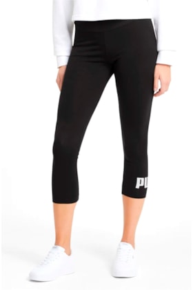 Calça Puma Legging Essentials Logo 3/4 Feminina Preta/Branca