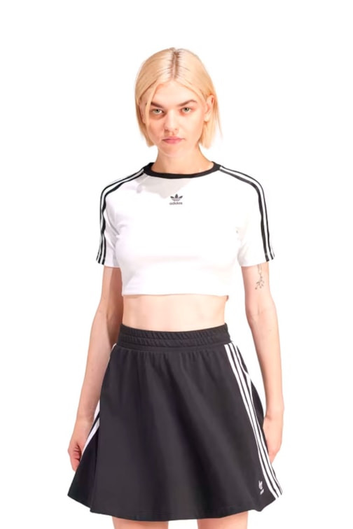 Camisa Adidas Baby Look 3 Listras Branco/Preto