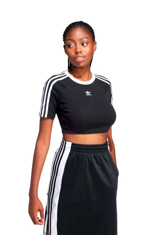 Camisa Adidas Baby Look 3-stripes Preto