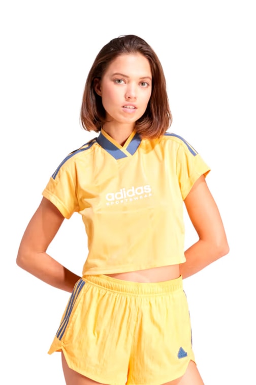 Camisa Adidas Cropped Tiro Summer Amarelo/Azul