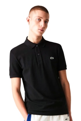 Camisa Polo Lacoste Masculina Slim Fit Petit Piquet Preto