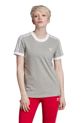 Camiseta ADIDAS 3 Stripes Feminino Cinza/Branca