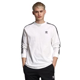 Camiseta Adidas 3 Stripes LS Manga Longa Branca