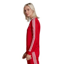 Camiseta Adidas 3 Stripes LS Manga Longa Feminina Vermelha