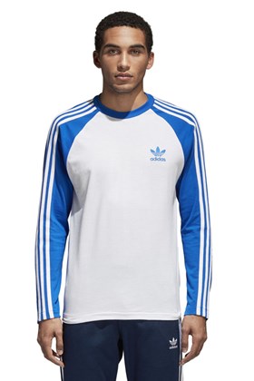 Camiseta Adidas 3 Stripes Manga Longa Azul