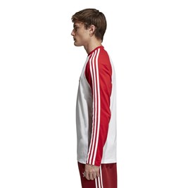 Camiseta Adidas 3-Stripes Manga Longa Branco/Vermelho