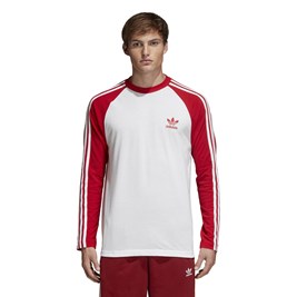 Camiseta Adidas 3-Stripes Manga Longa Branco/Vermelho