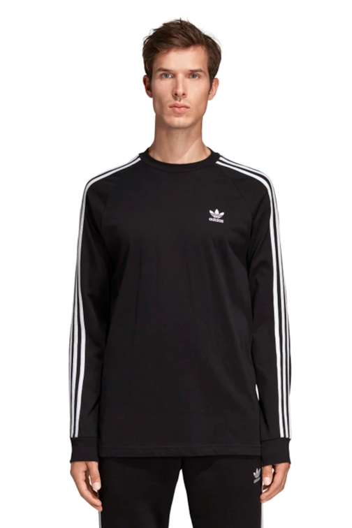 Camiseta Adidas 3 Stripes Manga Longa Preta Newskull
