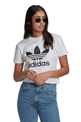 Camiseta Adidas Adicolor Classics Trefoil Feminina Branca/Preta Camiseta Adidas Adicolor Classics Trefoil Feminina Branca/Preta