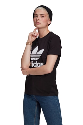 Camiseta Adidas Adicolor Classics Trefoil Feminina Preta/Branca Camiseta Adidas Adicolor Classics Trefoil Feminina Preta/Branca
