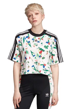 Camiseta ADIDAS Cropped Allover Print Feminino Branca/Floral