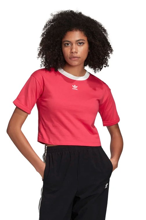 Camiseta ADIDAS Cropped Trefoil Rosa/Branca