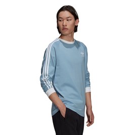 Camiseta Adidas Manga Longa Adicolor Classics 3-Stripes Azul/Branca