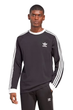 Camiseta Adidas Manga Longa Adicolor Classics 3-Stripes Preto/Branco