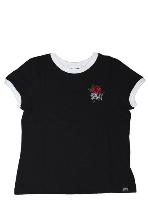 Camiseta Blunt Flower Embroidery Feminina Preto