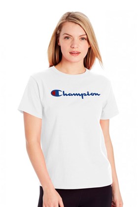 Camiseta Champion  Feminina Classic Graphic Off White/Azul