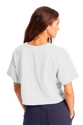 Camiseta Champion Feminina Cropped Tee Script Logo Ink Branca/Azul