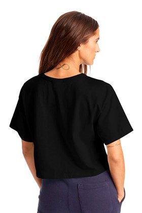 Camiseta Champion Feminina Cropped Tee Script Logo Ink Preta/Branca