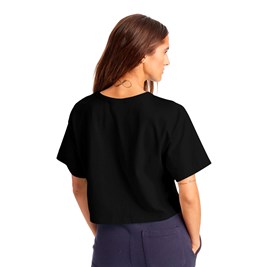 Camiseta Champion Feminina Cropped Tee Script Logo Ink Preta/Branca