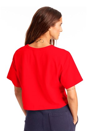 Camiseta Champion Feminina Cropped Tee Script Logo Ink Vermelha/Branca