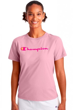 Camiseta Champion Feminina Logo Script Rosa
