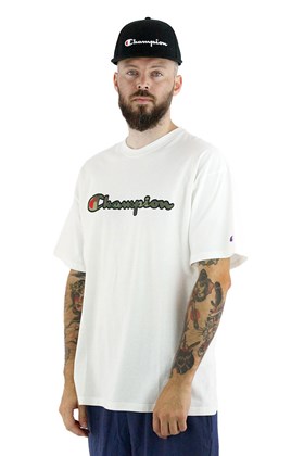 Camiseta Champion Logo Felt Script Branca/Camo