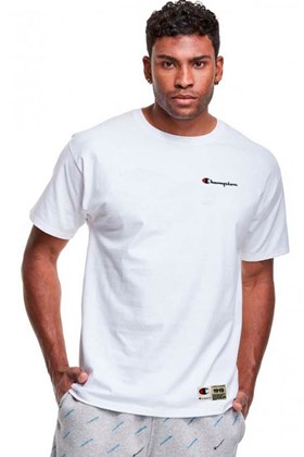 Camiseta Champion Malha Grossa C Mini Scripit Logo Embroidery Color Branco/Preto