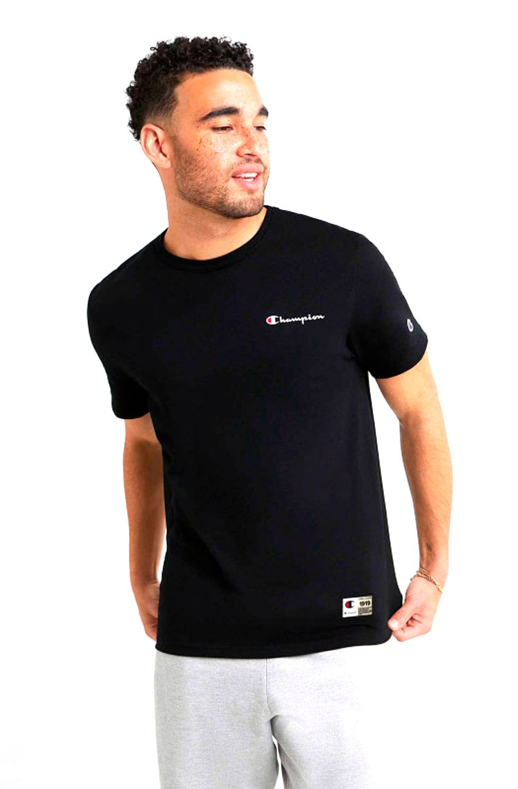 Camiseta Champion Malha Grossa C Mini Scripit Logo Embroidery Color Preto Branco