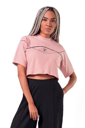 Camiseta FILA Cropped Canelado Ribbed Feminino Rosa
