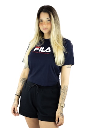 Camiseta Fila Cropped Logo Heritage Feminina Azul/Branca Camiseta Fila Cropped Logo Heritage Feminina Azul/Branca
