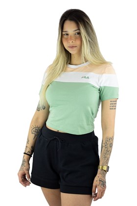 Camiseta Fila Cropped Maya Feminina Bege/Branca/Verde
