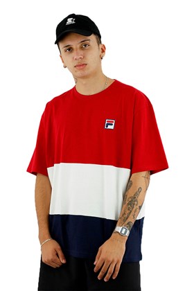 Camiseta Fila Over Block Azul/Vermelho/Branco