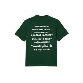 Camiseta Lacoste Algodão Efeito Piqué Slogan Costas Verde/Branco TH2285-23
